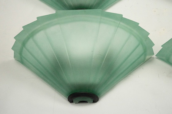 Image 1 of Set of six De Majo sconces in thick green murano glass. Italy 1980s