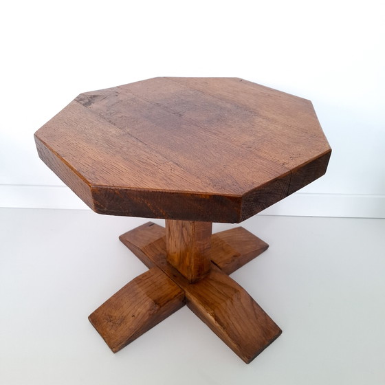 Image 1 of Vintage brutalist oak side table octagonal