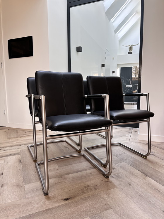 Image 1 of 4/6/8/10 black leather Henders & Hazel design dining chairs