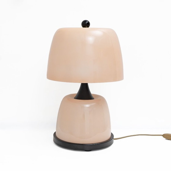 Pair of Italian Murano Glass Table Lamps in Blush Pink with Brass Details (photo 3 of 7)