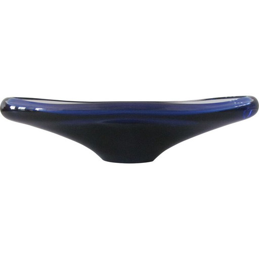 Bol ovale vintage en verre bleu, Tchécoslovaquie 1960