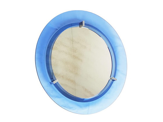 Image 1 of Chromed metal and blue glass mirror by Veca, 1960s