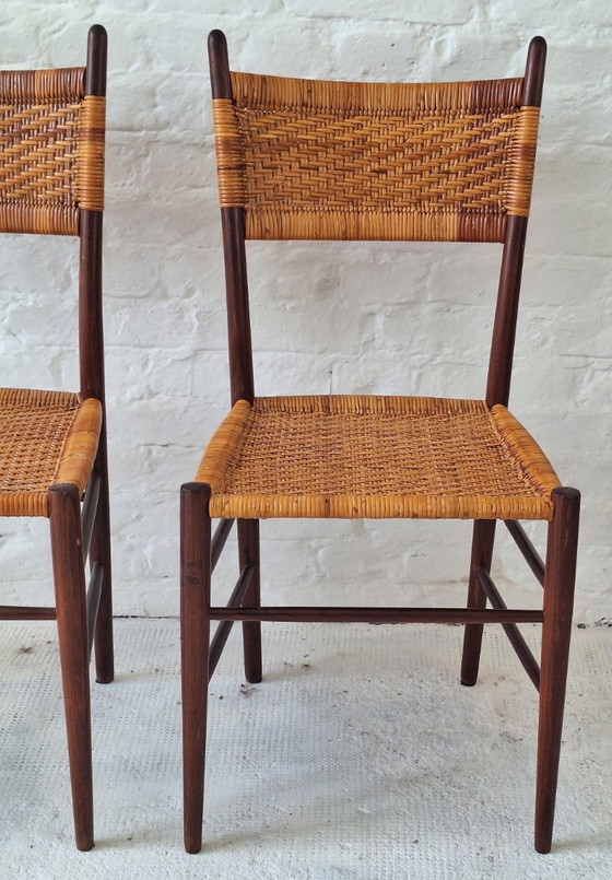 Image 1 of Set of 4 Teak Dining Chairs with Patinated Cane Seats and Backs after Gio Ponti, Italy 1950s