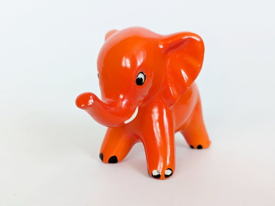 Image 1 of Goebel West Germany Elephant Pair Tangerine Orange Porcelain 1970s MCM Figurines