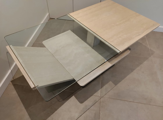 Image 1 of Travertine coffee table with glass