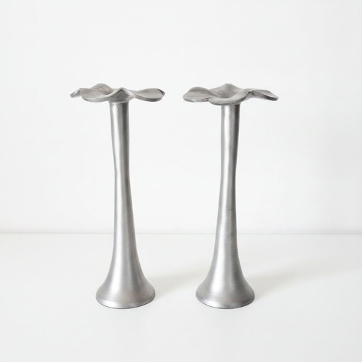Vintage 2x Pols Potten Flower Candle Holders Dutch Design Candlesticks – kandelaars en kaarsen, Metal