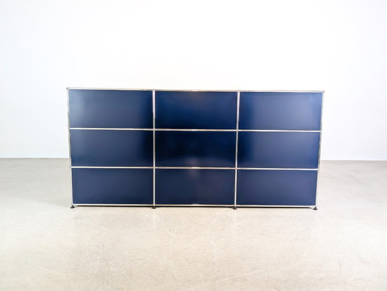 Image 1 of Original USM Haller sideboard, steel blue, 3x3; Fritz Haller chest of drawers