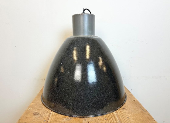 Image 1 of Large Dark Grey Enamel Industrial Factory Lamp from Elektrosvit, 1960s