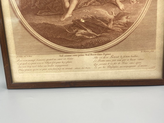 No love without sorrow, No rose without a thorn, ancient engraving after Nattier by Lépicé, 18th century (photo 6 of 10)