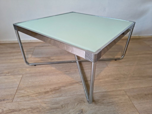 Vintage Chromen Salontafel – Mat Glas (Mint/Melkglas)