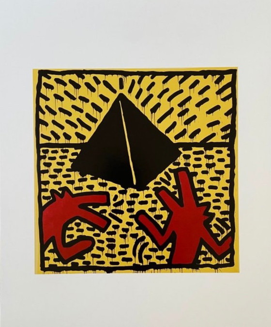 Image 1 of Keith Haring: "Red Dogs with Pyramid, 1982". Lizensiert von Artestar New York. In ausgezeichnetem Zustand.