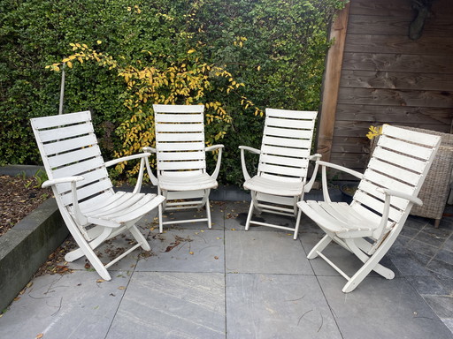 4 Vintage French Wooden Folding Chairs Adjustable 5-Position Chairs