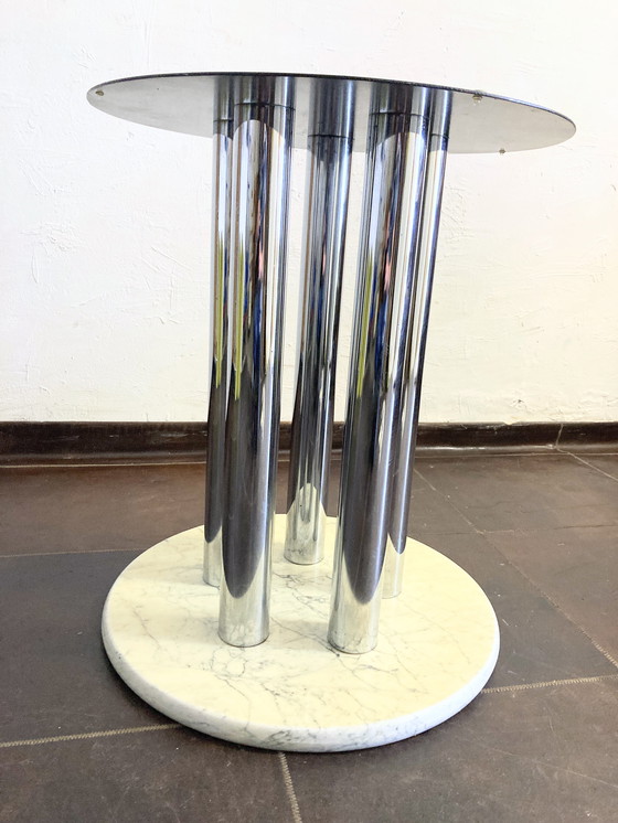 Image 1 of Round Italian dining room table from the 70s marble glass chrome