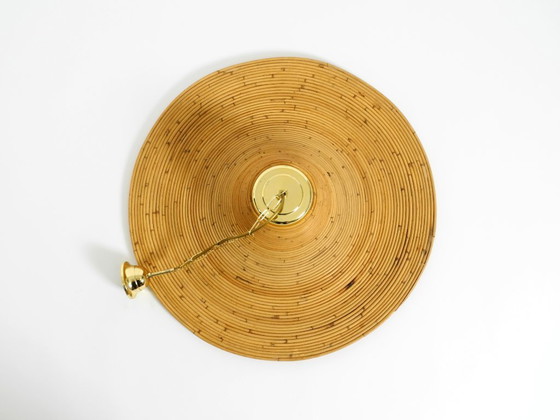 Image 1 of Beautiful, large Italian 1970s bright bamboo wood ceiling pendant lamp Vivai del Sud