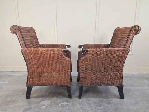 2 X Hardwood And Rattan Chairs