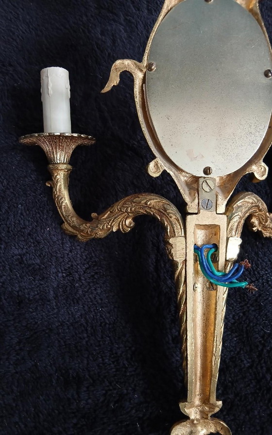 Image 1 of Applique da parete in specchio di bronzo con decorazione floreale Art Nouveau da 50 cm