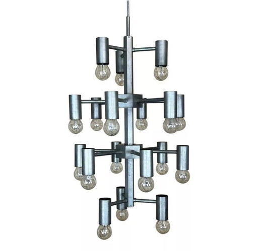 XL 60s 70s Chandelier Pendant Lamp Chrome & Metal Design 60s 70s