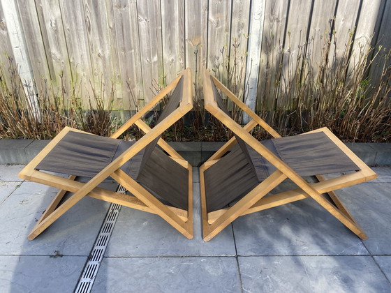 Image 1 of Deux chaises pliantes vintage de design danois, années 70, style plage.