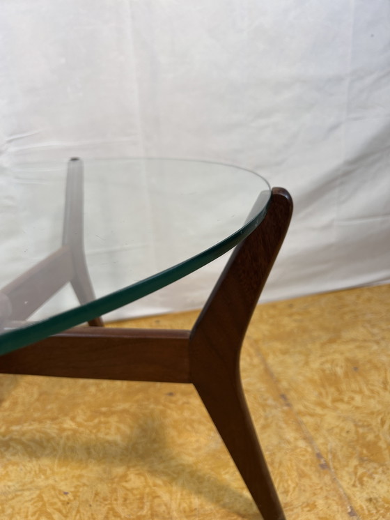 Image 1 of Mid-Century Retro Vintage Teak Coffee Table with Round Glass Top – 1960  In the Style of Adrian Pearsall | Danish Design Influen