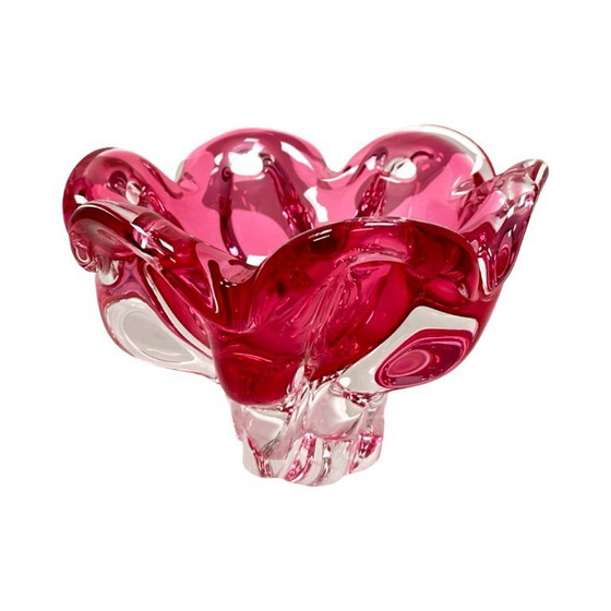 Image 1 of Chřibská pink glass plate, Josef Hospodka, Bohemia vintage, 1960s