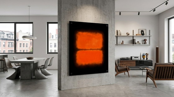 Pure Luxury – Abstract Homage to Mark Rothko | Black & Vintage Orange | 95 × 95 cm | Acrylic Glass with Black (photo 7 of 9)