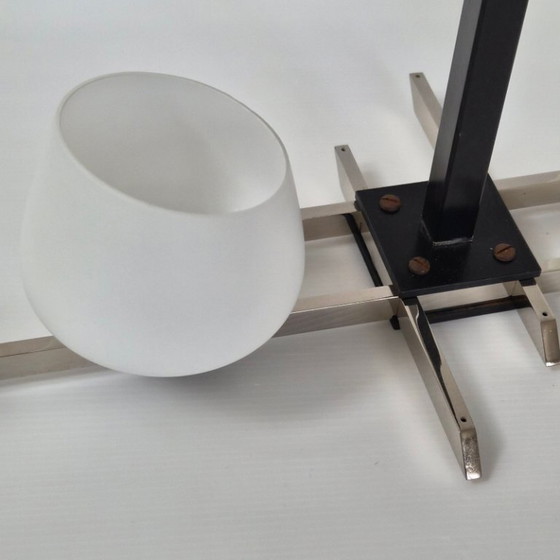 Image 1 of Lampada a sospensione vintage anni '50 di Arlus House in acciaio cromato e vetro opalino.