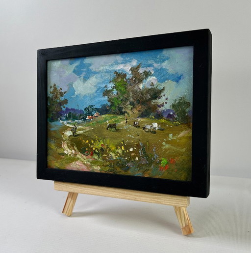 Original Oil Painting: Summer Nature Landscape - Afternoon on the Pasture