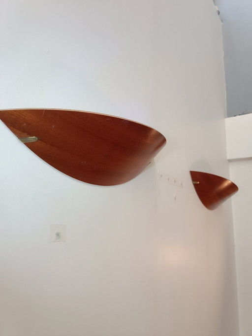 Paar Wandleuchten aus Holz und Messing von Declic, 1980er Jahre
