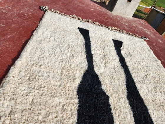 Beni Ouarain Berber rug in cream with black pattern 300x200 cm – natural wool – Rugs & carpets, Cotton (photo 3 of 12)