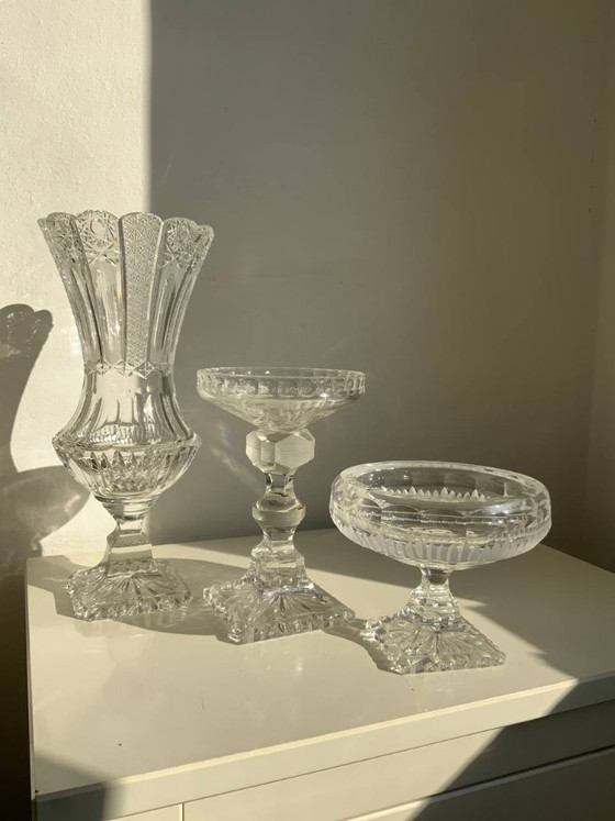 Image 1 of Raro set di 3 oggetti in cristallo di Boemia – Periodo storicista (circa 1880-1890)