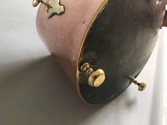 Image 1 of Red copper extinguishing pot with yellow copper lid and handle