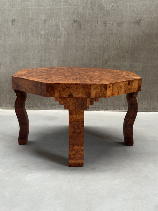 Art Deco salontafel met wortelhout mozaïek patroon