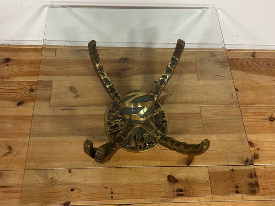 Brutalist Coffee Table "Octo" Henri Fernandez 1970 – Bronze, Glass (photo 11 of 15)
