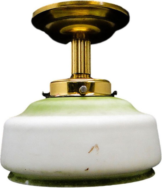 Vintage Art Deco Brass and Glass Pendant Lamp, 1950s (photo 10 of 10)