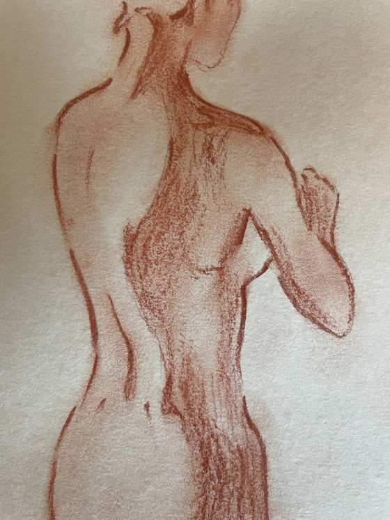 Image 1 of Dipinto firmato Ritratto femminile a gesso rosso "Giochi di luce"