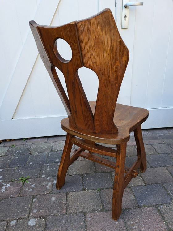 4 x Brutalist eiken stoelen – Eetkamerstoelen, Wood (photo 4 of 6)