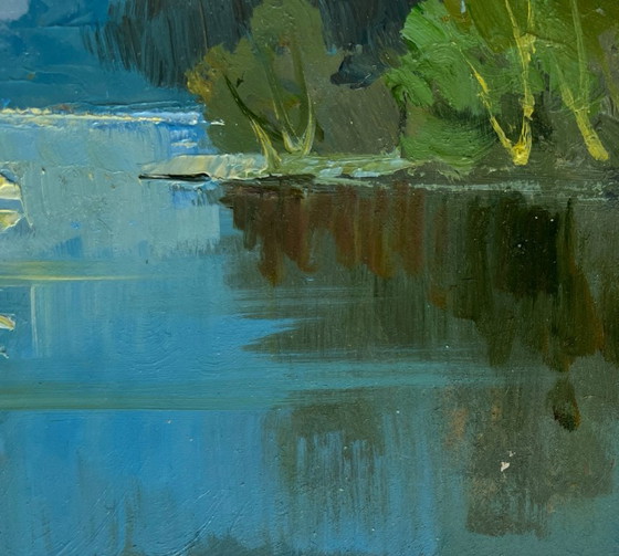 Image 1 of Original Oil Painting Summer River Landscape Peace and quiet in nature