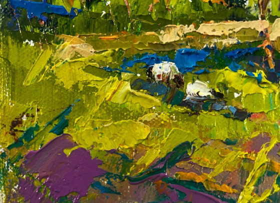 Image 1 of Original Oil Painting Colorful Nature Landscape Echoes of spring and water’s glimmer