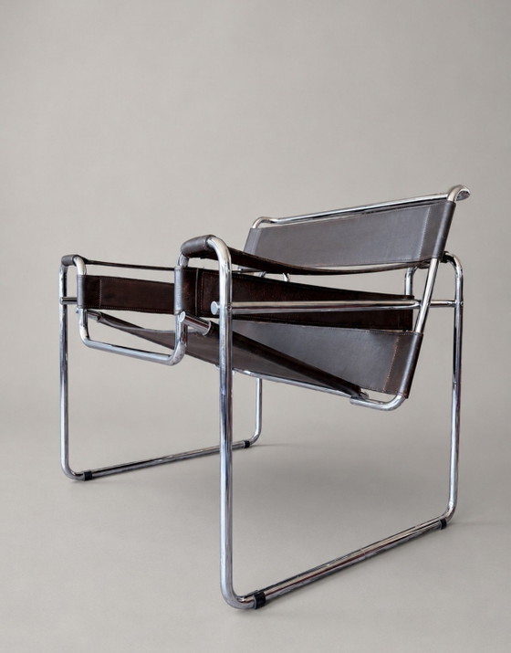 Image 1 of Fauteuil vintage Wassily B3 de Marcel Breuer pour Bononia/Gavina, Italie, cuir marron