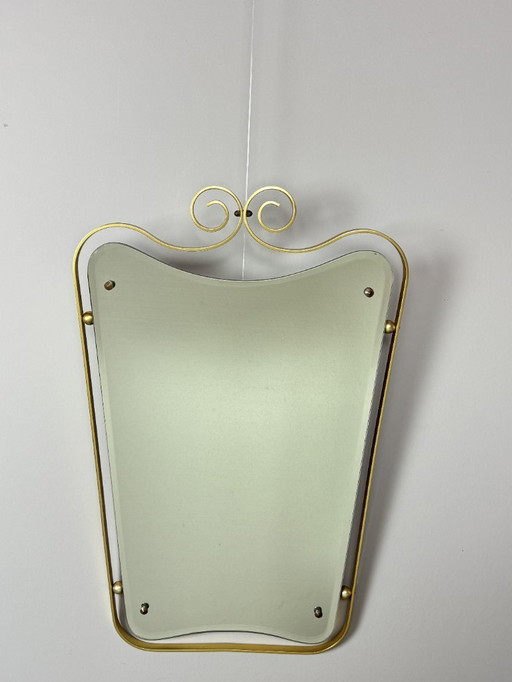 Large Vintage mirror with Elegant Brass Frame and Faceted Freeform Mirror Glass, 1960s.