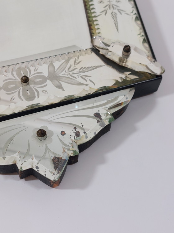 Image 1 of Antique handmade Venetian wall mirror, Murano glass, cut and engraved