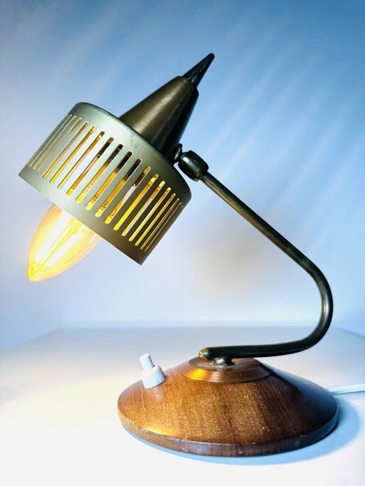 TISCHLAMPE AUS TEAK UND MESSING, 1950er/1960er Jahre