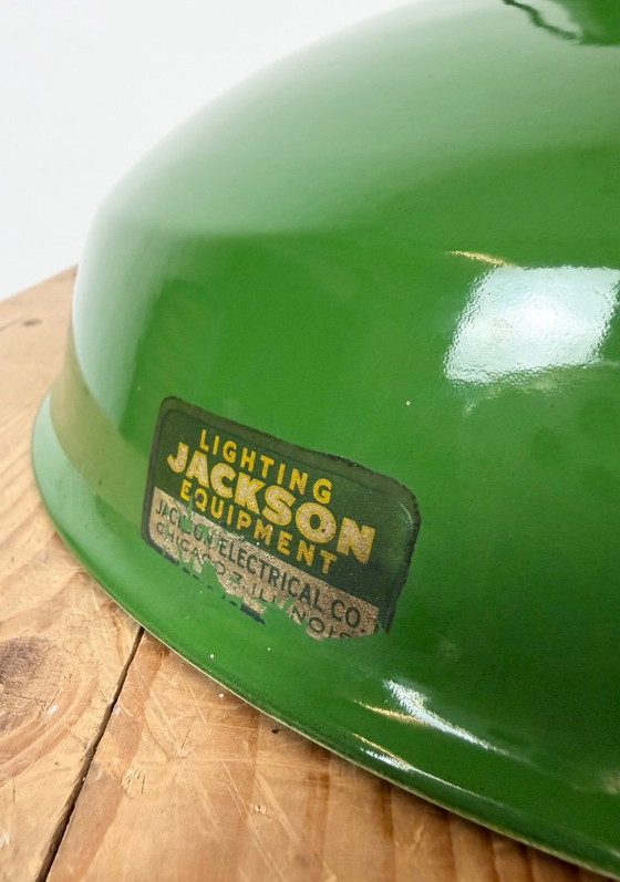 Lámpara colgante industrial de esmalte verde de Jackson Electrical Co., década de 1960 – Lámparas colgantes (photo 14 of 18)