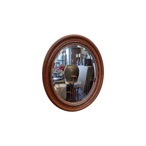 Antiek Ovale Klassieke Facet Geslepen Spiegel, Circa 1900 – Wood (photo 2 of 6)