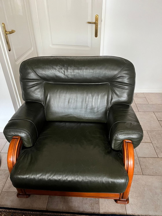 Image 1 of 2x sofá 2 plazas y 1× sillón cuero verde oscuro