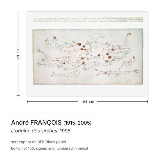 André FRANÇOIS Signed Screenprint L'Origine des Sirènes 1995 – Lithographs & prints, Paper (photo 3 of 5)