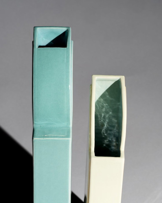 Image 1 of Rare Postmodern Ceramic Vase Duo Karl Till Staatliche Majolika Karlsruhe, 1996
