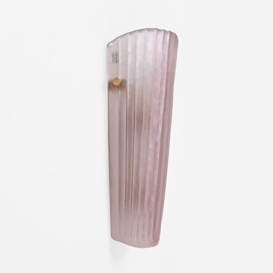 Image 1 of Paar Wandleuchten aus Muranoglas, rosa geripptes Glas und Messing, Italien