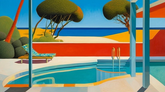 Piscina 02 – Opera d'arte in vetro acrilico in stile Art Déco e Mid-Century, 170 × 100 cm – Stampe artistiche (photo 6 of 6)