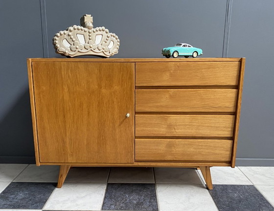 Image 1 of Jiri Jiroutek blond houten dressoir jaren 60 model U458 4 laden en een deur